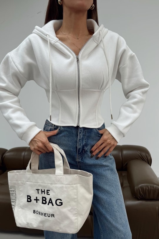 Korsajlı Sweatshirt Beyaz
