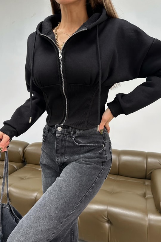 Korsajlı Sweatshirt Siyah