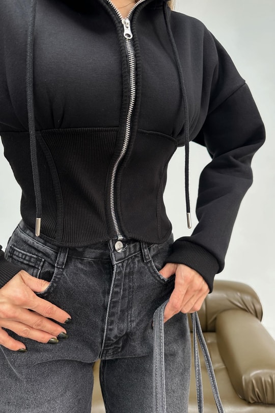 Korsajlı Sweatshirt Siyah