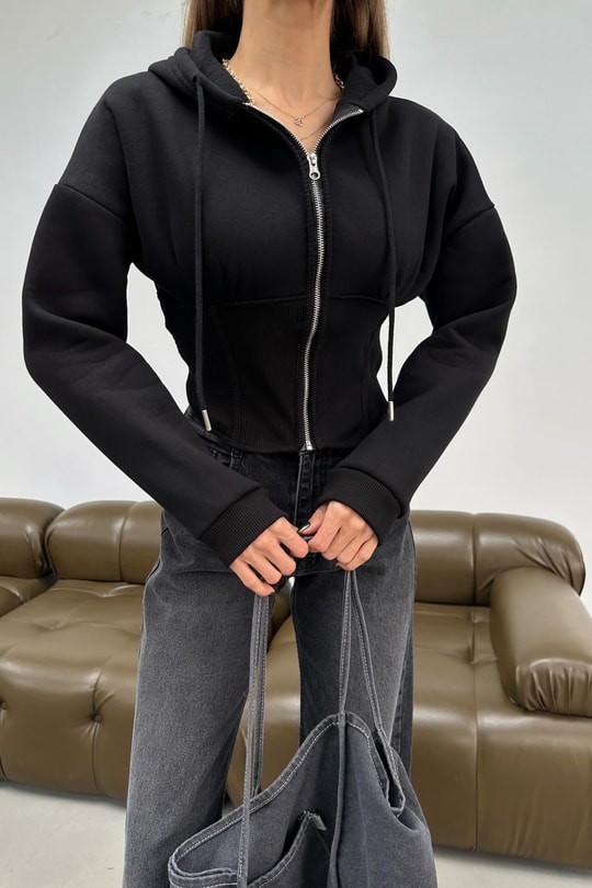 Korsajlı Sweatshirt Siyah