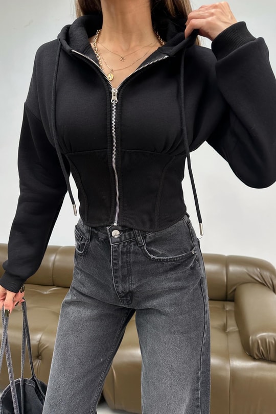 Korsajlı Sweatshirt Siyah