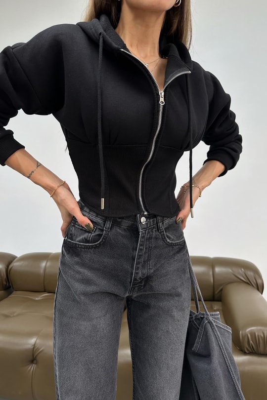 Korsajlı Sweatshirt Siyah