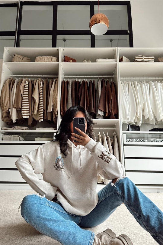 Legendary Kapüşonlu Sweatshirt Ekru