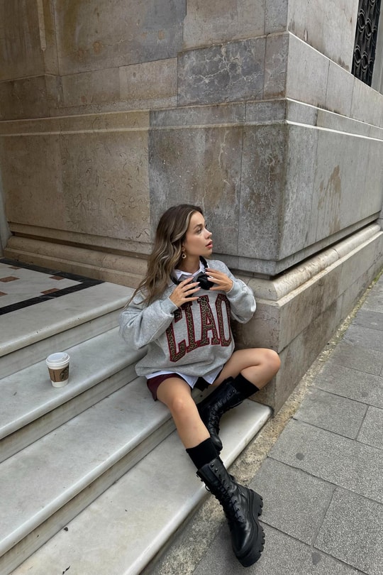 Leopar Detaylı Cıao Sweat Gri