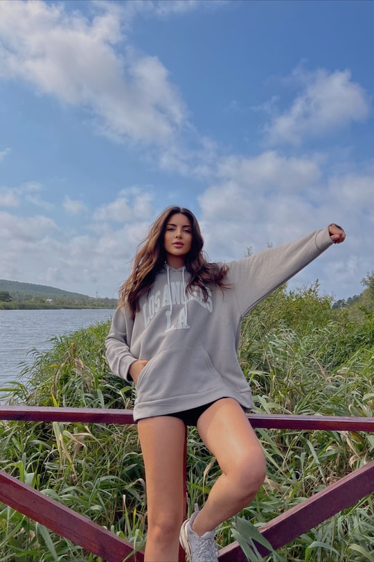 Los Angeles Baskı Sweatshirt Vizon