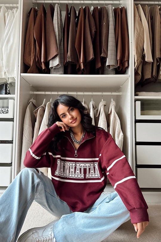 Manhattan Fermuarlı Sweatshirt Bordo