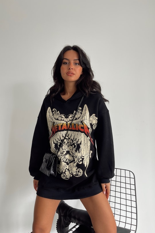 Metallica Baskılı Sweatshirt Siyah