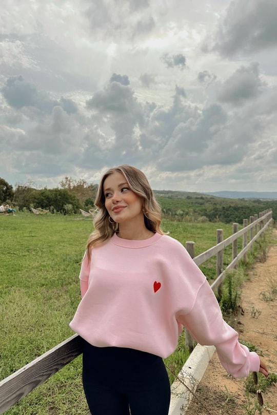 Mini Kalp Nakışlı Sweatshirt Pudra