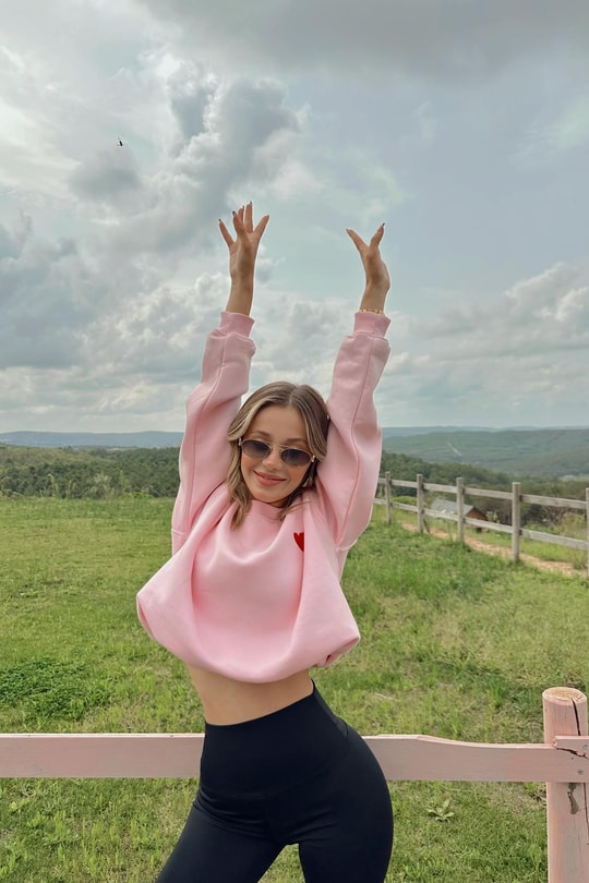 Mini Kalp Nakışlı Sweatshirt Pudra