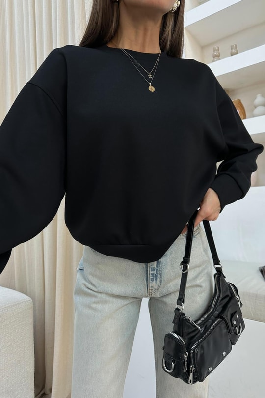 Modal Kumaş İnce Sweat Siyah