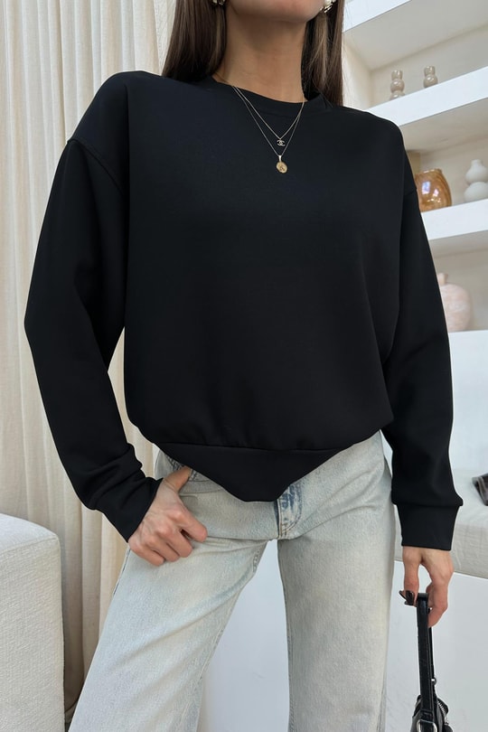 Modal Kumaş İnce Sweat Siyah