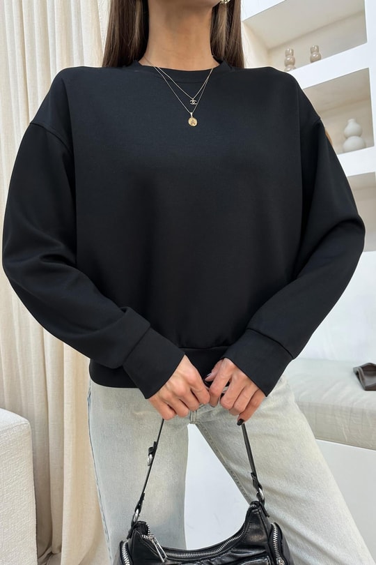 Modal Kumaş İnce Sweat Siyah