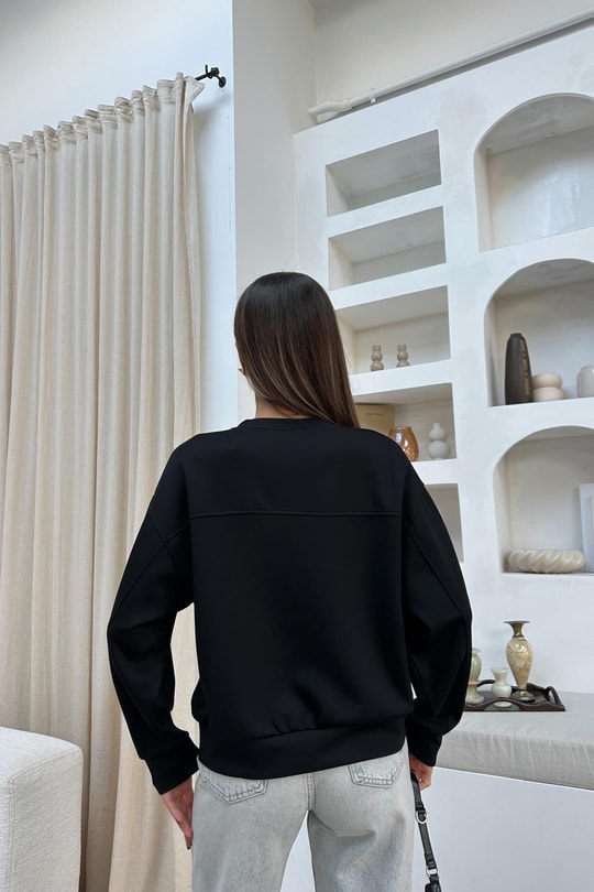 Modal Kumaş İnce Sweat Siyah