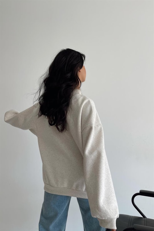 Monaco Nakışlı Sweatshirt Bej