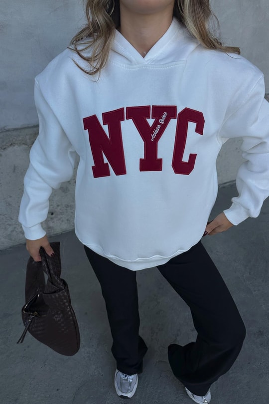 Nyc Nakışlı Sweat Beyaz