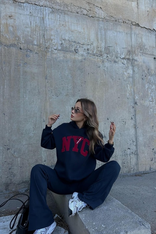 Nyc Nakışlı Sweat Lacivert