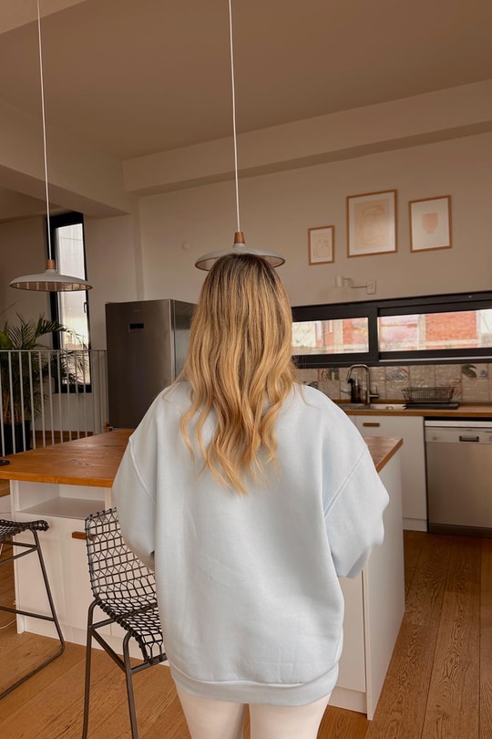 Omuz Dikişli Oversize Sweatshirt Bebe Mavi