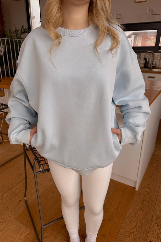 Omuz Dikişli Oversize Sweatshirt Bebe Mavi