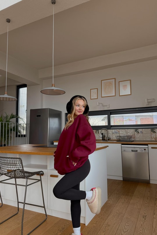 Omuz Dikişli Oversize Sweatshirt Bordo