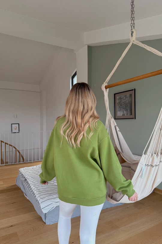 Omuz Dikişli Oversize Sweatshirt Kivi Yeşili