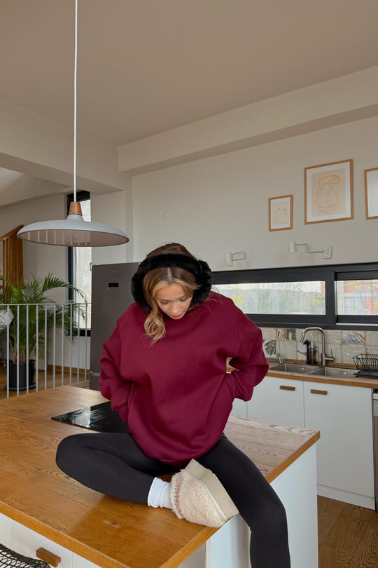 Omuz Dikişli Oversize Sweatshirt Bordo