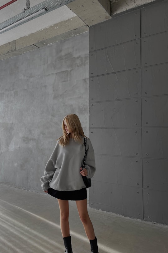 Omuz Dikişli Sweatshirt Gri