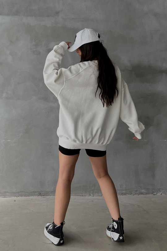 Omuz Dikişli Sweatshirt Krem