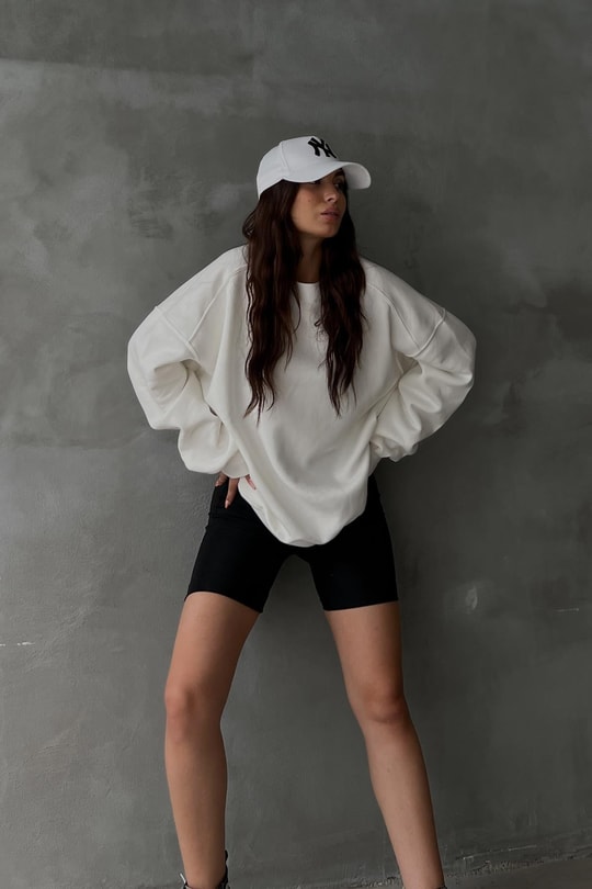 Omuz Dikişli Sweatshirt Krem