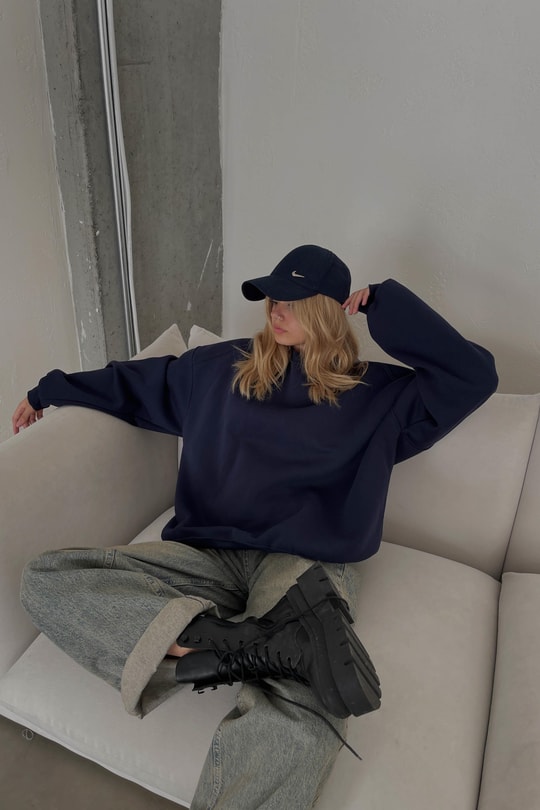 Omuz Dikişli Sweatshirt Lacivert