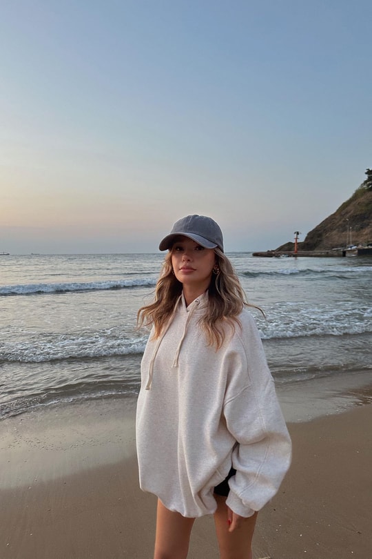 Oversize Kapüşonlu Sweat Bej Melanj