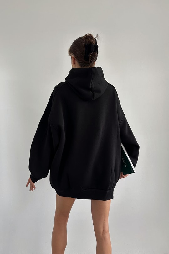 Oversize Kapüşonlu Sweat Siyah