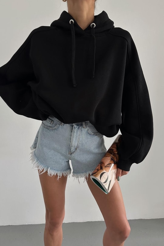 Oversize Kapüşonlu Sweat Siyah