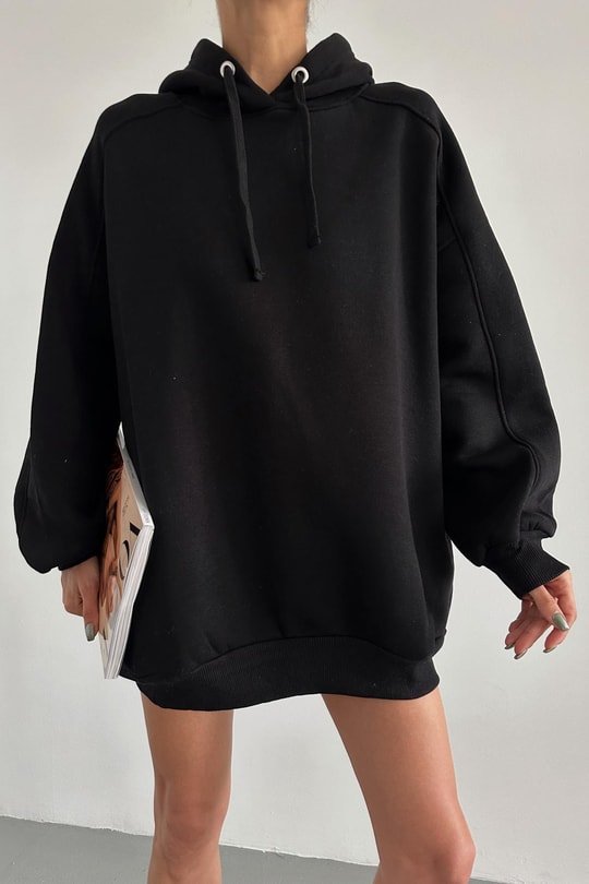 Oversize Kapüşonlu Sweat Siyah