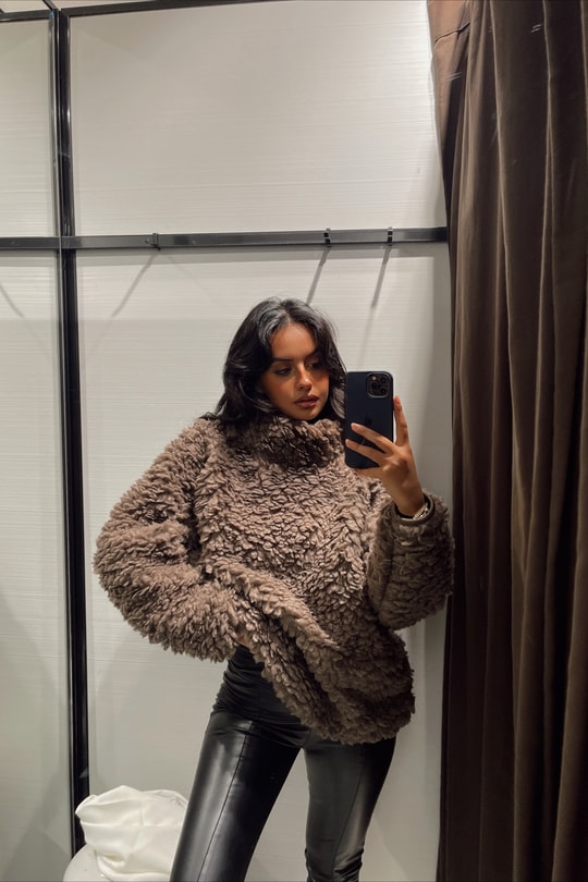 Oversize Premium Peluş Sweat Koyu Kahve