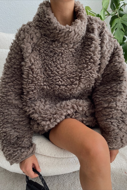 Oversize Premium Peluş Sweat Koyu Kahve