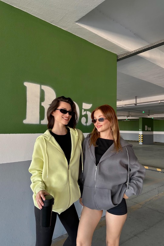 Oversize Şardonlu Sweatshirt Neon Yeşil