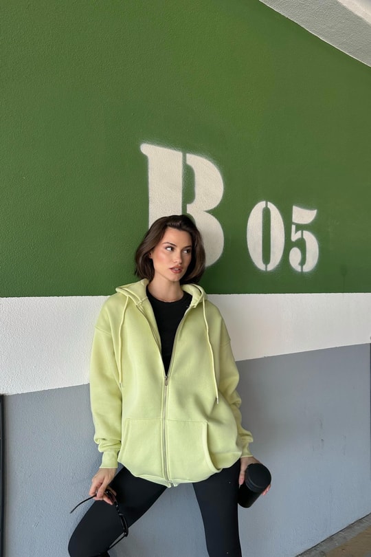 Oversize Şardonlu Sweatshirt Neon Yeşil