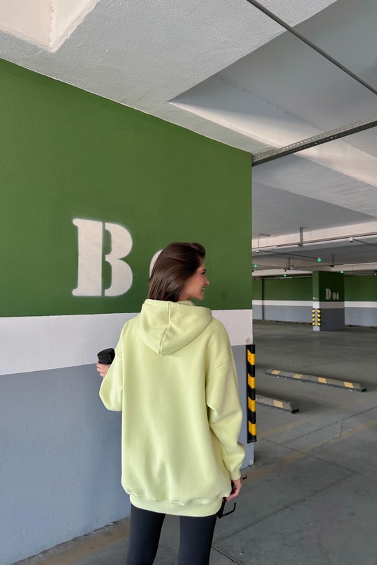 Oversize Şardonlu Sweatshirt Neon Yeşil