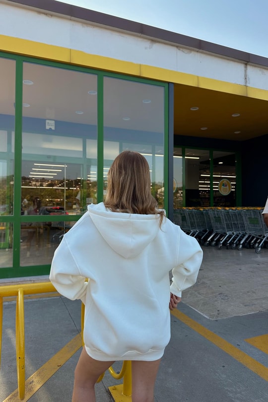 Oversize Şardonlu Sweatshirt Beyaz