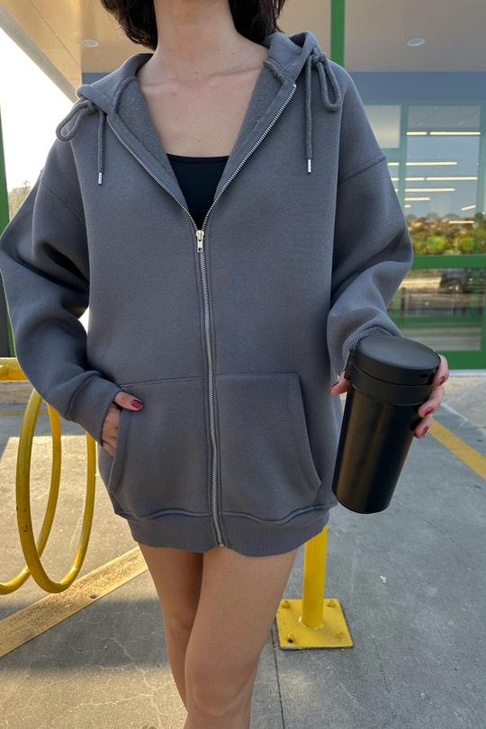 Oversize Şardonlu Sweatshirt Antrasit