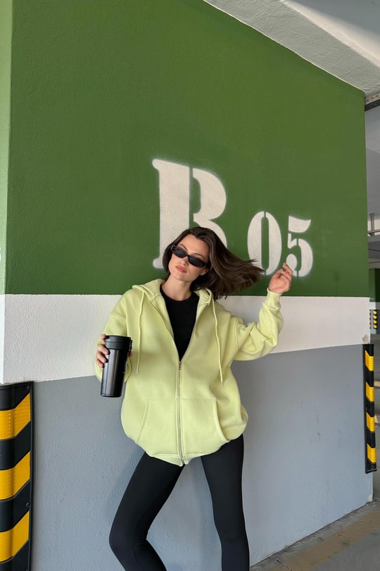 Oversize Şardonlu Sweatshirt Neon Yeşil