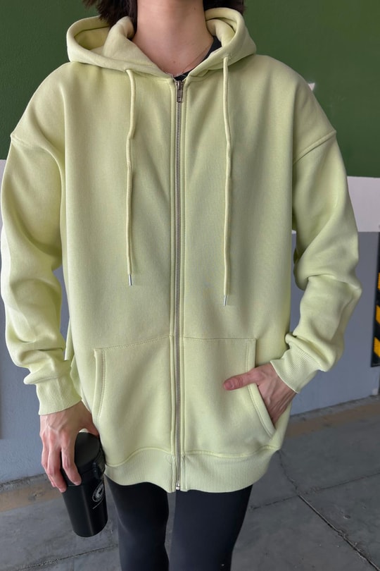 Oversize Şardonlu Sweatshirt Neon Yeşil