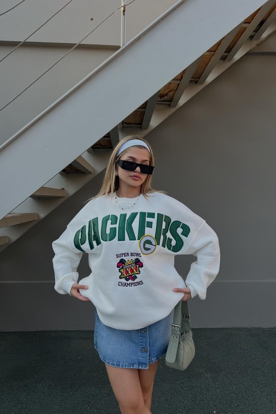 Packers Nakışlı Oversize Sweatshirt Beyaz