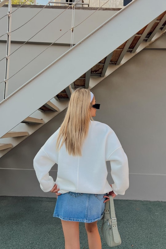 Packers Nakışlı Oversize Sweatshirt Beyaz