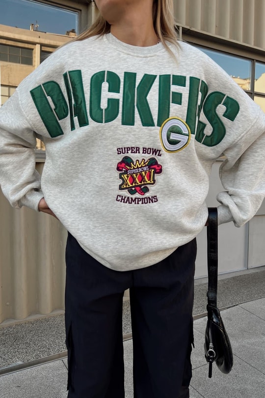 Packers Nakışlı Oversize Sweatshirt Gri