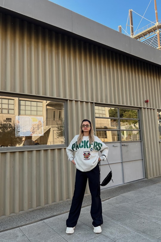 Packers Nakışlı Oversize Sweatshirt Gri