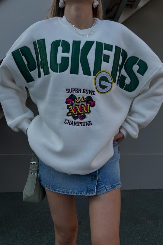 Packers Nakışlı Oversize Sweatshirt Beyaz