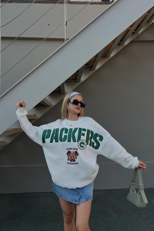 Packers Nakışlı Oversize Sweatshirt Beyaz
