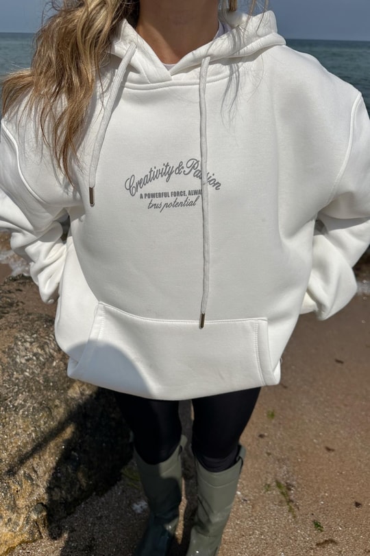 Passion Baskılı Sweatshirt Beyaz