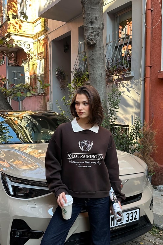 Polo Yaka Sweatshirt Kahverengi